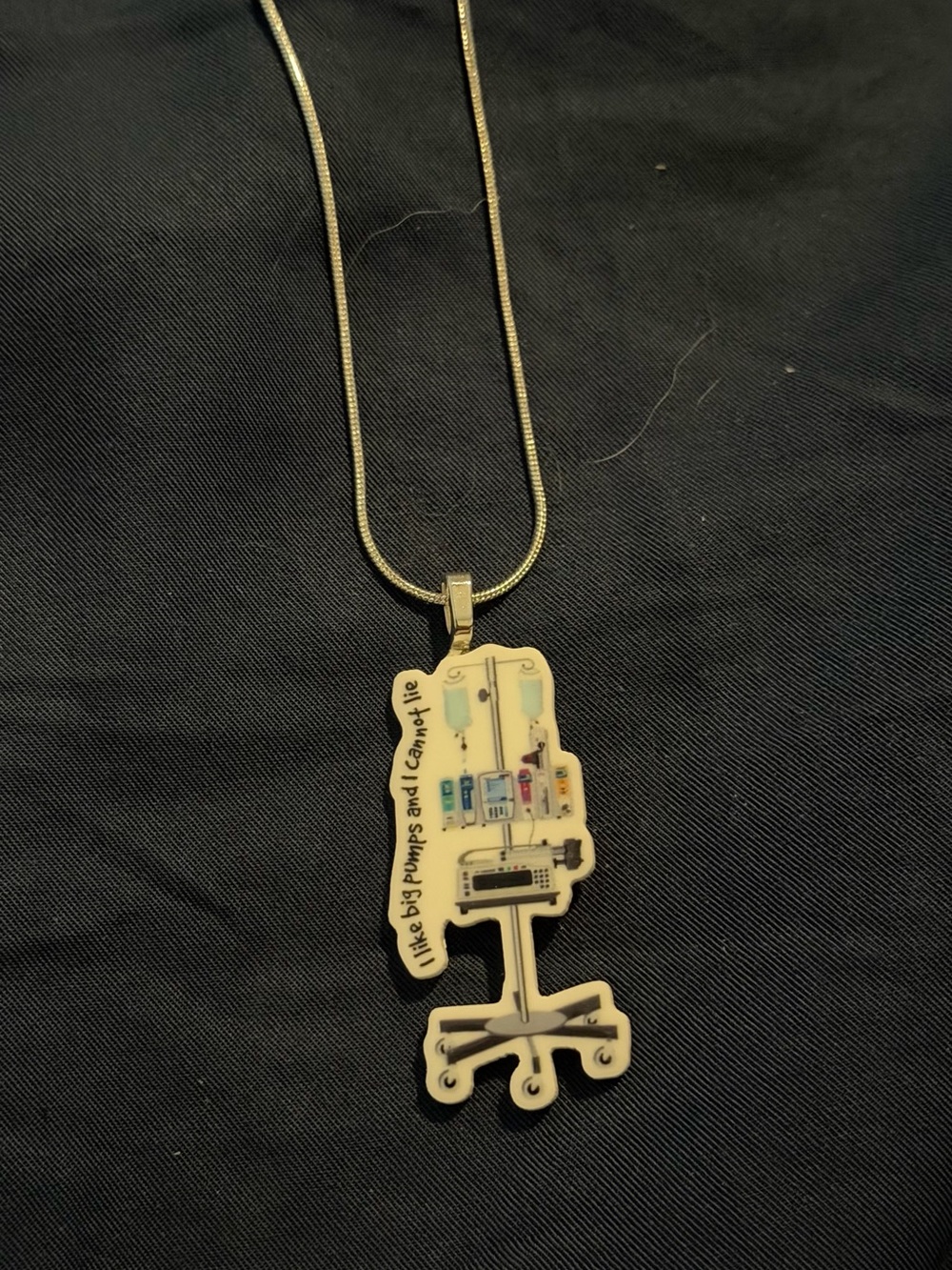 Medical IV Pole Pendant Necklace in Cream and Silver